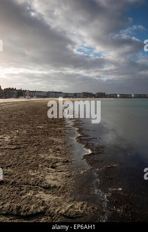 Sonnenuntergang am Strand von Weymouth, Dorset, England UK Stockfoto