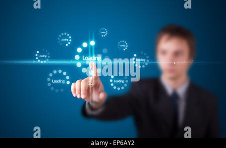 Geschäftsmann, High-Tech-Typ des modernen Tasten drücken Stockfoto