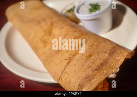 Zwiebel Chili Masala Dosa, eine klassische indische Straße Nahrung Stockfoto