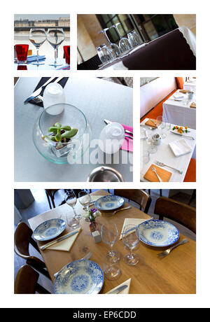 Tischsets und französischen Restaurants auf eine collage Stockfoto