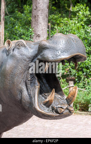 Nilpferd zeigen riesige Kiefer und Zähne Stockfoto
