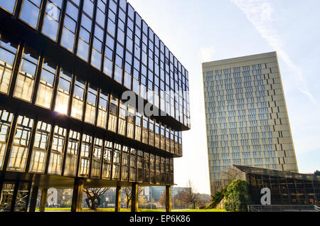 Morgenlicht über den Europäischen Gerichtshof und Europäische Kommission in Kirchberg, Luxemburg Stockfoto