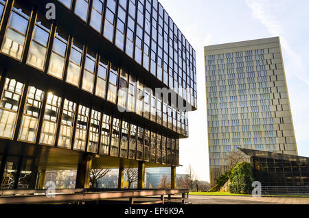 Morgenlicht über den Europäischen Gerichtshof und Europäische Kommission in Kirchberg, Luxemburg Stockfoto