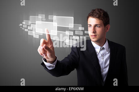 Geschäftsmann, High-Tech-Typ des modernen Tasten drücken Stockfoto