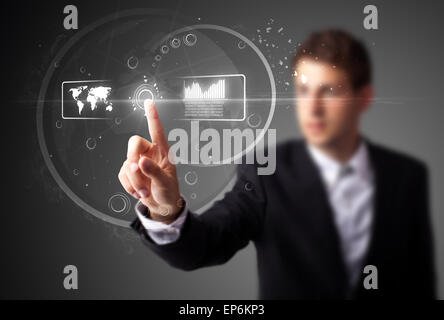 Geschäftsmann, High-Tech-Typ des modernen Tasten drücken Stockfoto