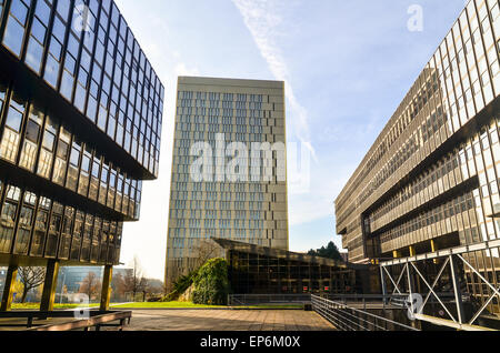 Morgenlicht über den Europäischen Gerichtshof und Europäische Kommission in Kirchberg, Luxemburg Stockfoto