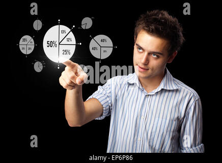 Geschäftsmann, die moderne Art der Schaltflächen drücken Stockfoto