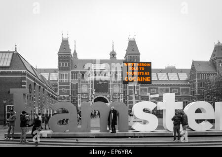 Amsterdam Alarm, Sensibilisierungskampagne gegen eine Straße Händler, der weißes Heroin als Kokain verkauft Stockfoto