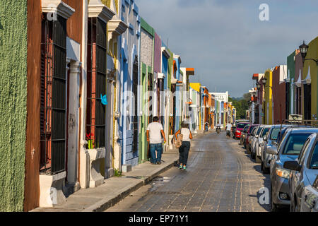 Spanischen kolonialen Häuser auf Calle 14 in Campeche, Halbinsel Yucatan, Mexiko Stockfoto