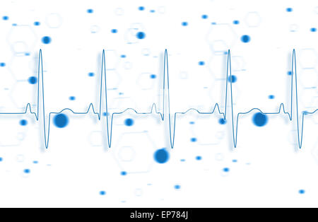 Blaue Linie der ECG auf blauem chemische Formel Hintergrund Stockfoto