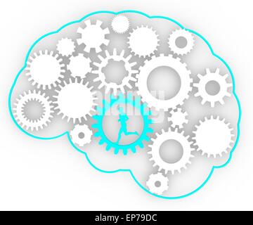 Zahnräder in Form des menschlichen Gehirns. Technologiekonzept Stockfoto