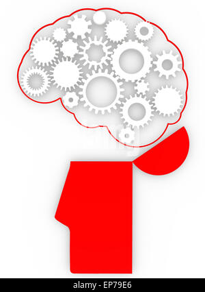 Rädchen in der Form des menschlichen Gehirns, die aus roten Müll im Kopf. Konzept Stockfoto