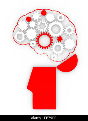 Rädchen in der Form des menschlichen Gehirns, die aus roten Müll im Kopf. Konzept Stockfoto