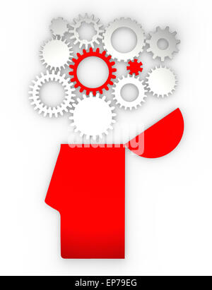 Rädchen in der Form des menschlichen Gehirns, die aus roten Müll im Kopf. Konzept Stockfoto