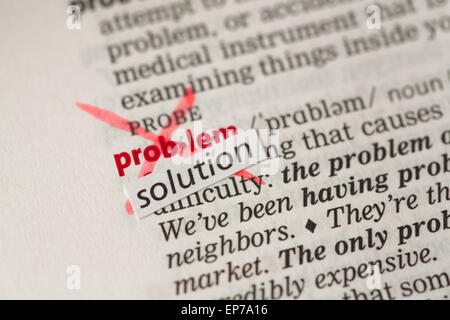 Problem Definition Wort durchgestrichen und ersetzt mit Lösung Stockfoto