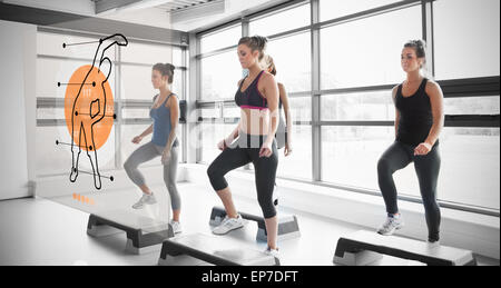 Frauen, die Übung mit futuristischen Schnittstelle demonstration Stockfoto