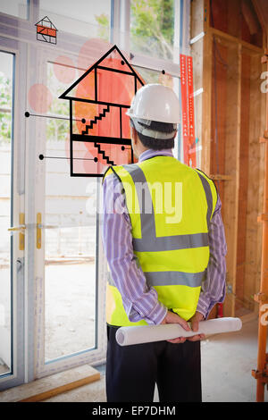 Blick auf Infrarot-Schnittstelle mit Hausplan Architekt Stockfoto