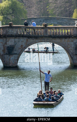 Bootfahren auf dem Fluss Cam in Cambridge England nimmt in dem berühmten Rücken von den pädagogischen Hochschulen und ist beliebt bei Touristen Stockfoto