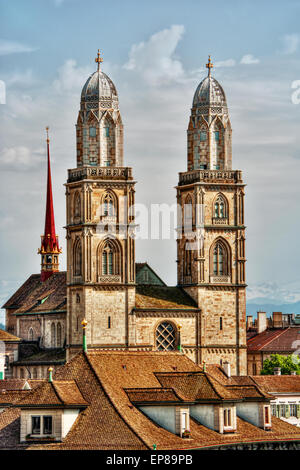 Mai 2015, Großmünster in Zürich (Schweiz), HDR-Technik Stockfoto