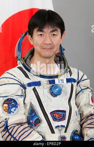 Internationale Raumstation ISS-Expedition 44 Crew Japan Aerospace Exploration Agency Astronaut Kimiya Yui offizielle Porträt trägt den Raumanzug Sokol 24. Februar 2015 in Houston, Texas. Stockfoto