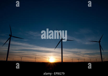 Windenergieanlagen bei Sonnenuntergang in SW in Idaho Stockfoto