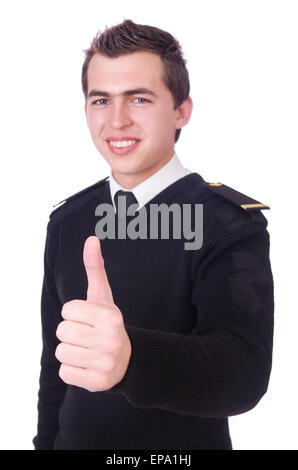 Junger Pilot isoliert auf dem weißen Stockfoto