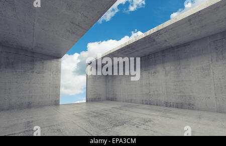 Abstrakt Architektur Hintergrund, leeren konkrete Innenraum mit Öffnung in der Decke und Wand, 3d illustration Stockfoto