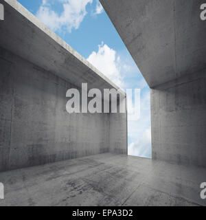 Abstrakt Architektur Hintergrund, leere konkrete Innenraum mit weißen Eröffnung in Decke und Wand, quadratische 3D-Illustration Stockfoto