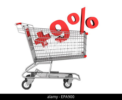 Warenkorb mit plus 9 Prozent Zeichen isoliert Stockfoto