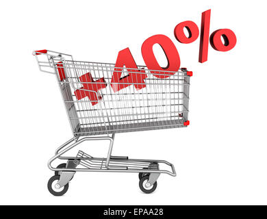 Warenkorb mit plus 40 Prozent Zeichen isoliert Stockfoto