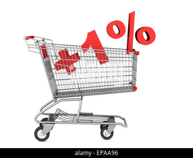 Warenkorb mit plus 1 Prozent Zeichen isoliert Stockfoto