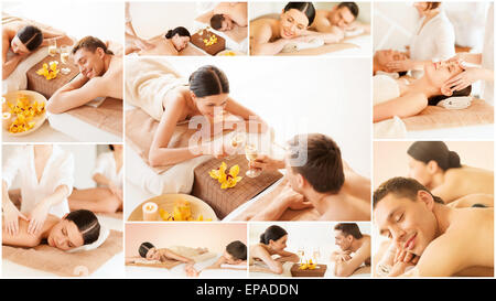 glückliche Familie paar im Wellness-salon Stockfoto