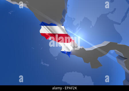 Land von Costa Rica auf 3D Karte entworfen, mit Landesflagge Illustration Stockfoto