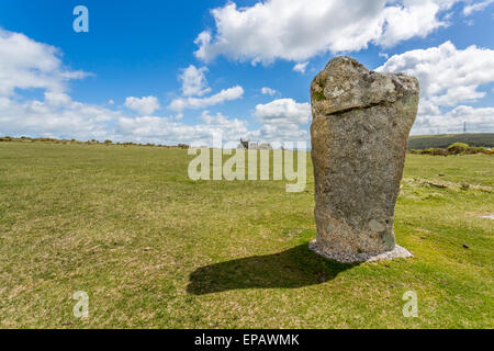 Stein-Cirlce Bodmin Moor namens The Hurlers in der Nähe von Schergen in Cornwall England uk Stockfoto