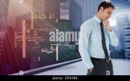 Zusammengesetztes Bild des nachdenklichen Geschäftsmann mit Hand am Kinn Stockfoto