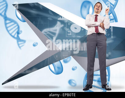 Zusammengesetztes Bild des Denkens Geschäftsmann hält Stift Stockfoto