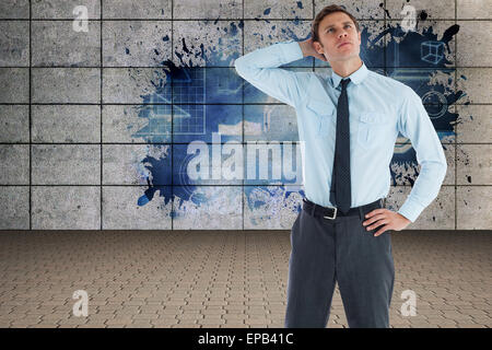 Zusammengesetztes Bild des nachdenklichen Geschäftsmann mit Hand am Kopf Stockfoto