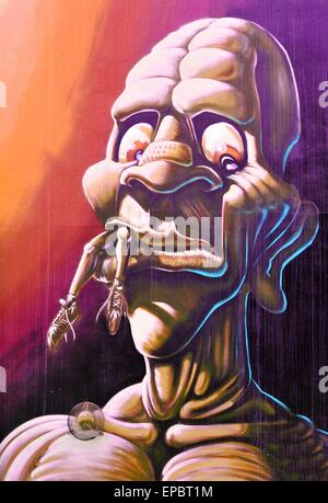 NOTTINGHAM, UK - 1. April 2015: Detail des abstrakten Graffiti Streetart Darstellung eine Monster in Nottingham East Midlands, England