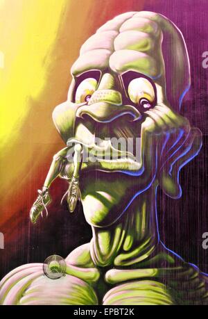 NOTTINGHAM, UK - 1. April 2015: Detail des abstrakten Graffiti Streetart Darstellung eine Monster in Nottingham East Midlands, England