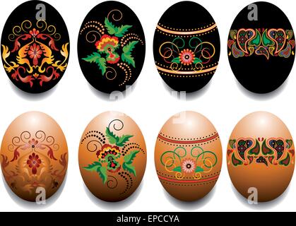 Bemalte Ostereier mit auf weißem Hintergrund Stock Vektor