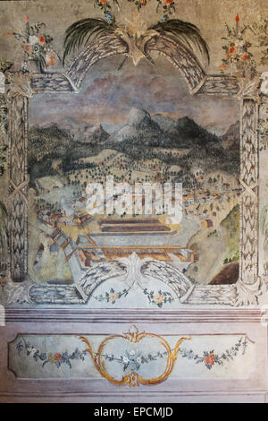 Fresko im Zustand-Zimmer der Kammerhof, Bad Aussee, Steiermark, Österreich Stockfoto