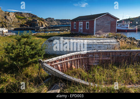 Alten Holzboote in der Stadt von Brigus, Neufundland, Kanada. Stockfoto