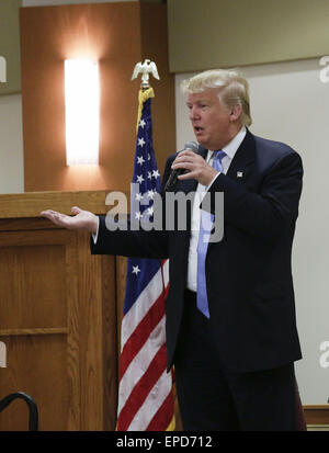 Sioux City, IOWA, USA. 16. Mai 2015. DONALD TRUMP befasst sich eine Versammlung für eine nicht deklarierte Präsidentenkampagne Haltestelle in Sioux City, Iowa, Samstag, 16. Mai 2015, Morningside College. © Jerry Mennenga/ZUMA Draht/Alamy Live-Nachrichten Stockfoto