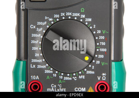 Digital-multimeter-Selektor Draufsicht isoliert auf weiss Stockfoto