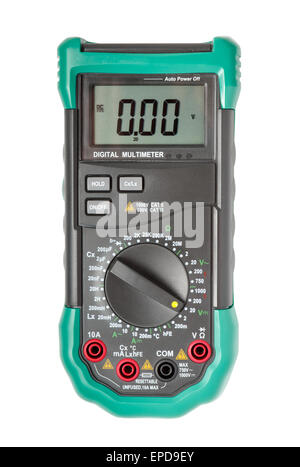 Draufsicht der digital-Multimeter isoliert auf weiss mit Pfad Stockfoto