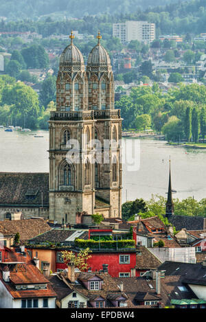 Mai 2015, Großmünster in Zürich (Schweiz), HDR-Technik Stockfoto