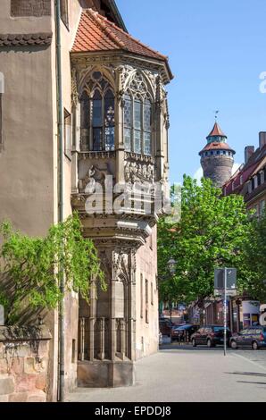 Dieses schöne Chörlein oder kleine Apsis im Pfarrhaus der St. Sebaldus-Kirche, Nürnberg, wurde vor 1361 erbaut. Stockfoto