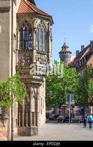 Dieses schöne Chörlein oder kleine Apsis im Pfarrhaus der St. Sebaldus-Kirche, Nürnberg, wurde vor 1361 erbaut. Stockfoto
