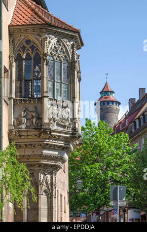 Dieses schöne Chörlein oder kleine Apsis im Pfarrhaus der St. Sebaldus-Kirche, Nürnberg, wurde vor 1361 erbaut. Stockfoto