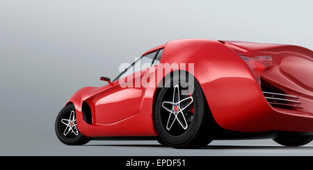 Heckansicht des roten Sportwagen auf grauem Hintergrund isoliert. 3D-Rendering Bild mit Beschneidungspfad. Original-Design. Stockfoto